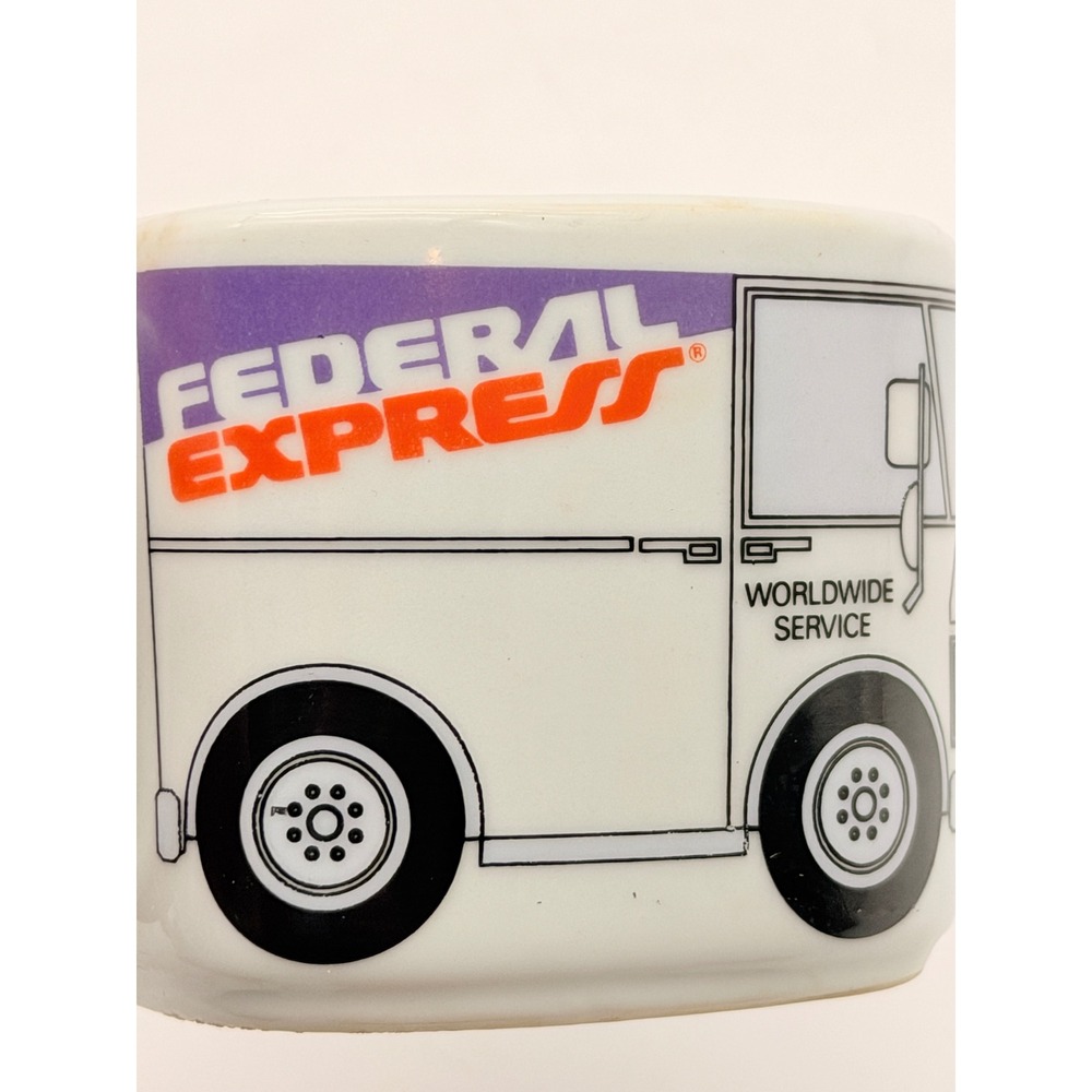 Vintage Federal Express FedEx Delivery Truck Square Ceramic Coffee Mug White